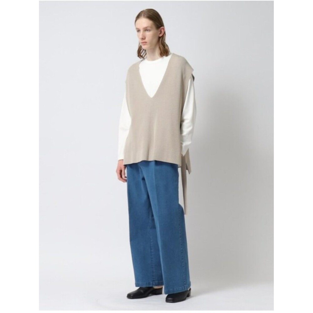 tk. TAKEO KIKUCHI Side Ribbon Slit Neck Knit Vest Tan Taupe Japan